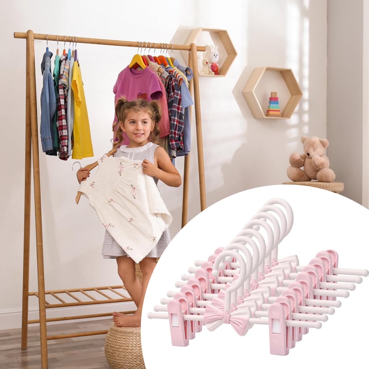 10 stuks kledinghangers voor broeken, broekhangers met verstelbare clips, kinderkledingrek, hanger met verstelbare clips, hangers met antislipclips voor broeken, rokken (A)
