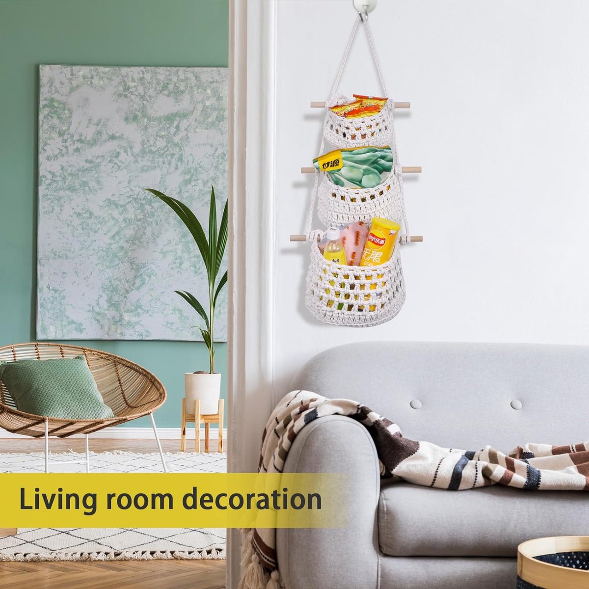 Hangorganizer, 3 vakken afneembare hangopslag, wandorganizer, opbergtas, deurorganizer voor slaapkamer, badkamer, keuken, woonkamer, kantoor, tuin