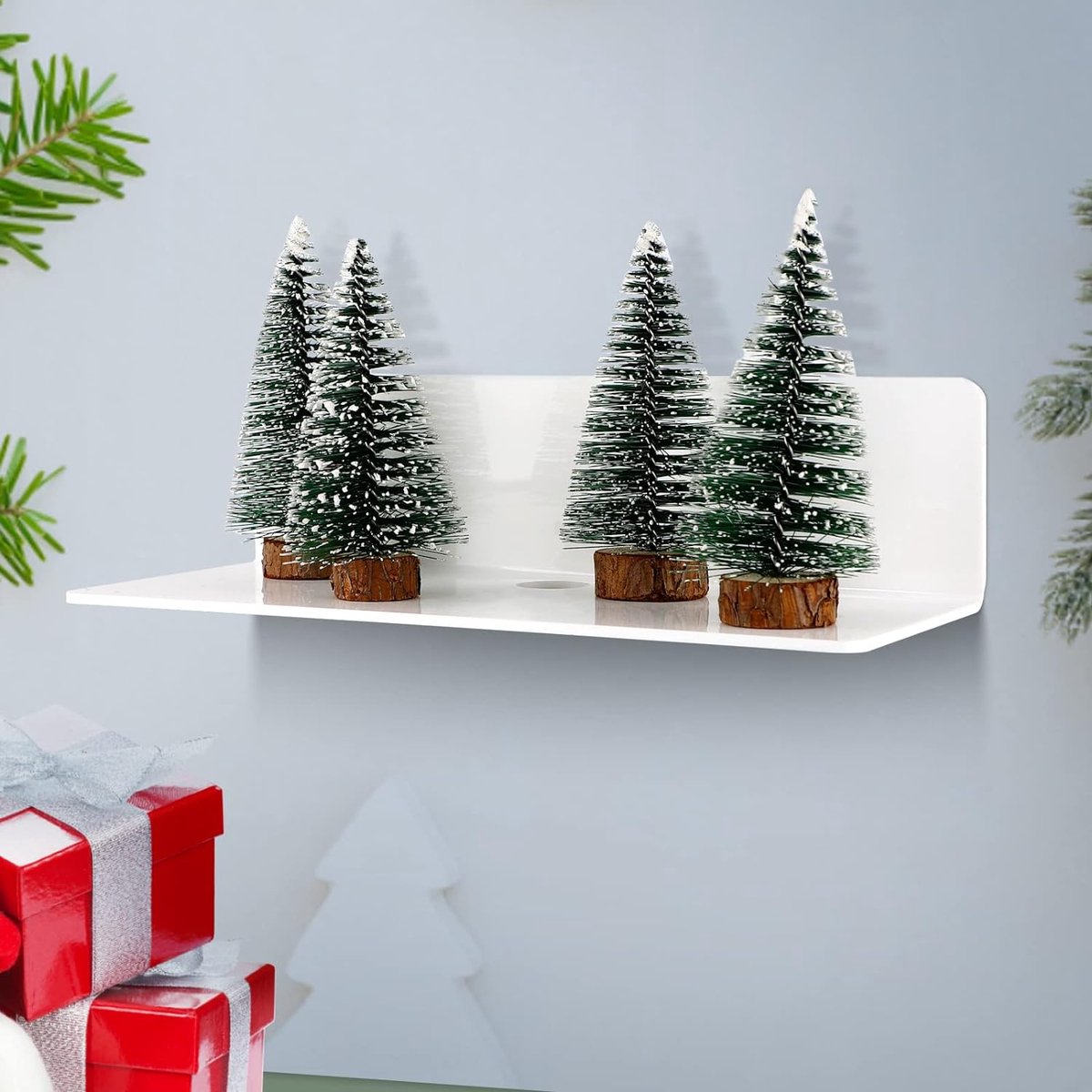 2 stuks wandrek, wit acryl, 23 x 9,5 cm, zwevende wandplanken, zwevend rek, zonder boren, met 4 kabelclips, displayplank muur, mini-rek voor kantoor, badkamer, keuken, slaapkamer