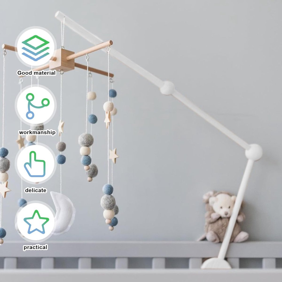 Mobiele houder van hout voor luiertafel, mobiele houder, wit, mobiele houder, draaibaar, wolkendesign voor bed, hangende bedbel, kinderbed, box, doe-het-zelf, decoratief artikel