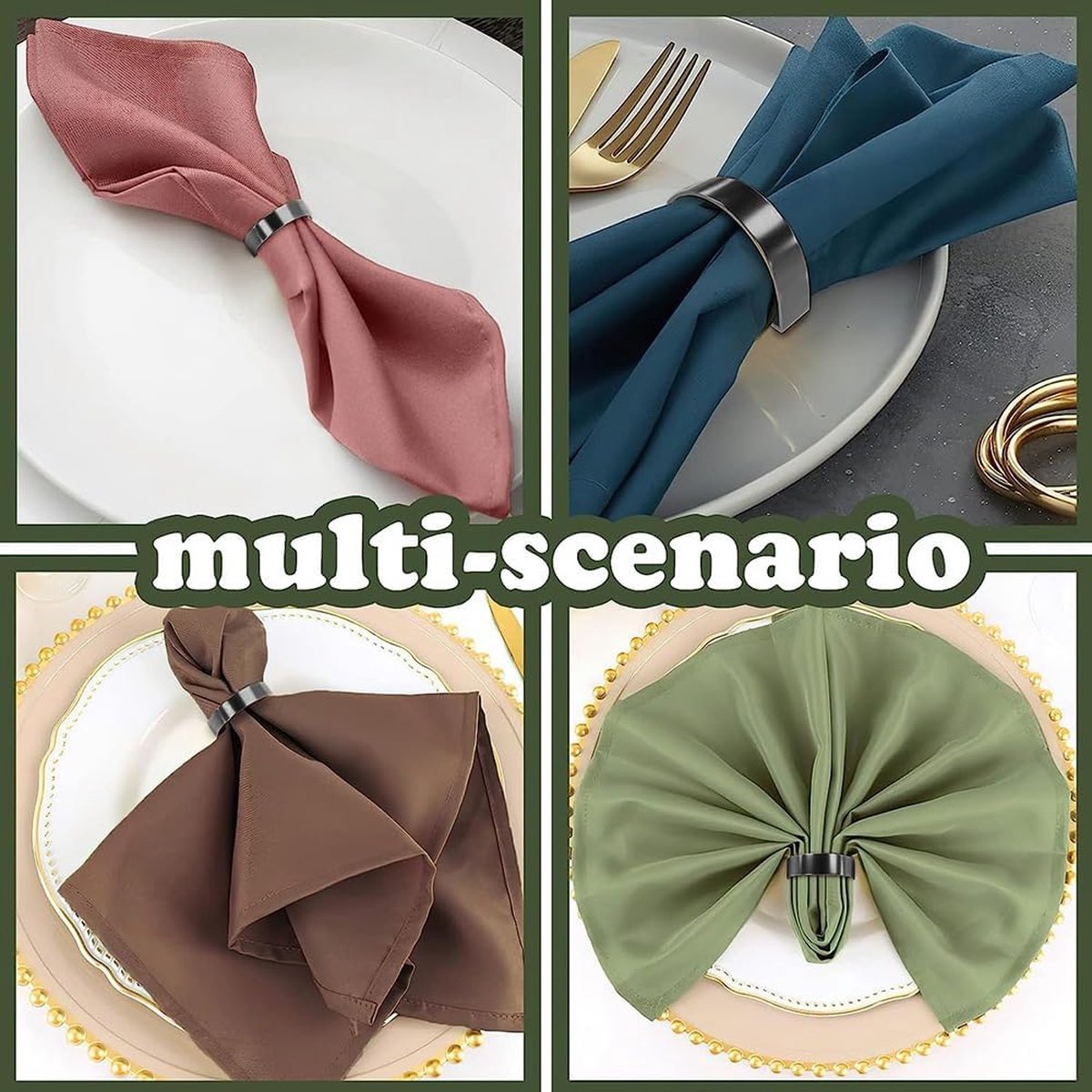 12 stuks servetringen geschikt voor Valentijnsdag, Moederdag, oogstfeest, Kerstmis, jubileumdiner, zwart