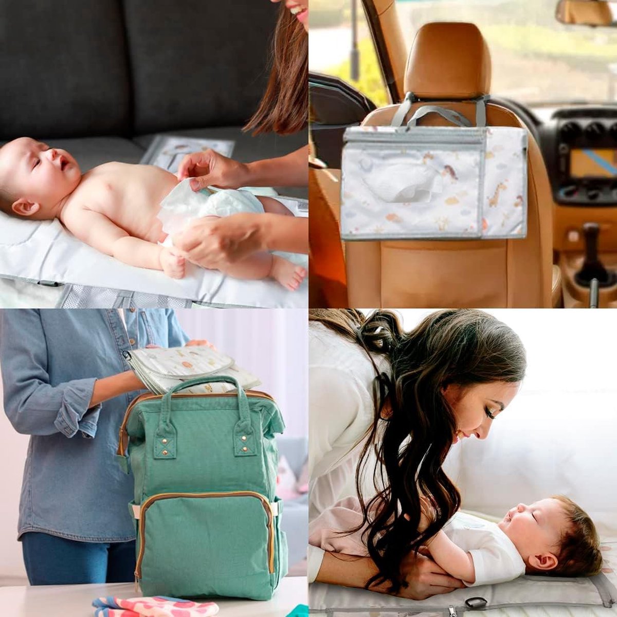 Aankleedmat voor onderweg voor baby's, XL-multifunctionele compacte luiertas met geïntegreerd aankleedkussen, vak voor vochtige doekjes en luierrugzak. Functioneel ideaal als eerste babyuitrusting