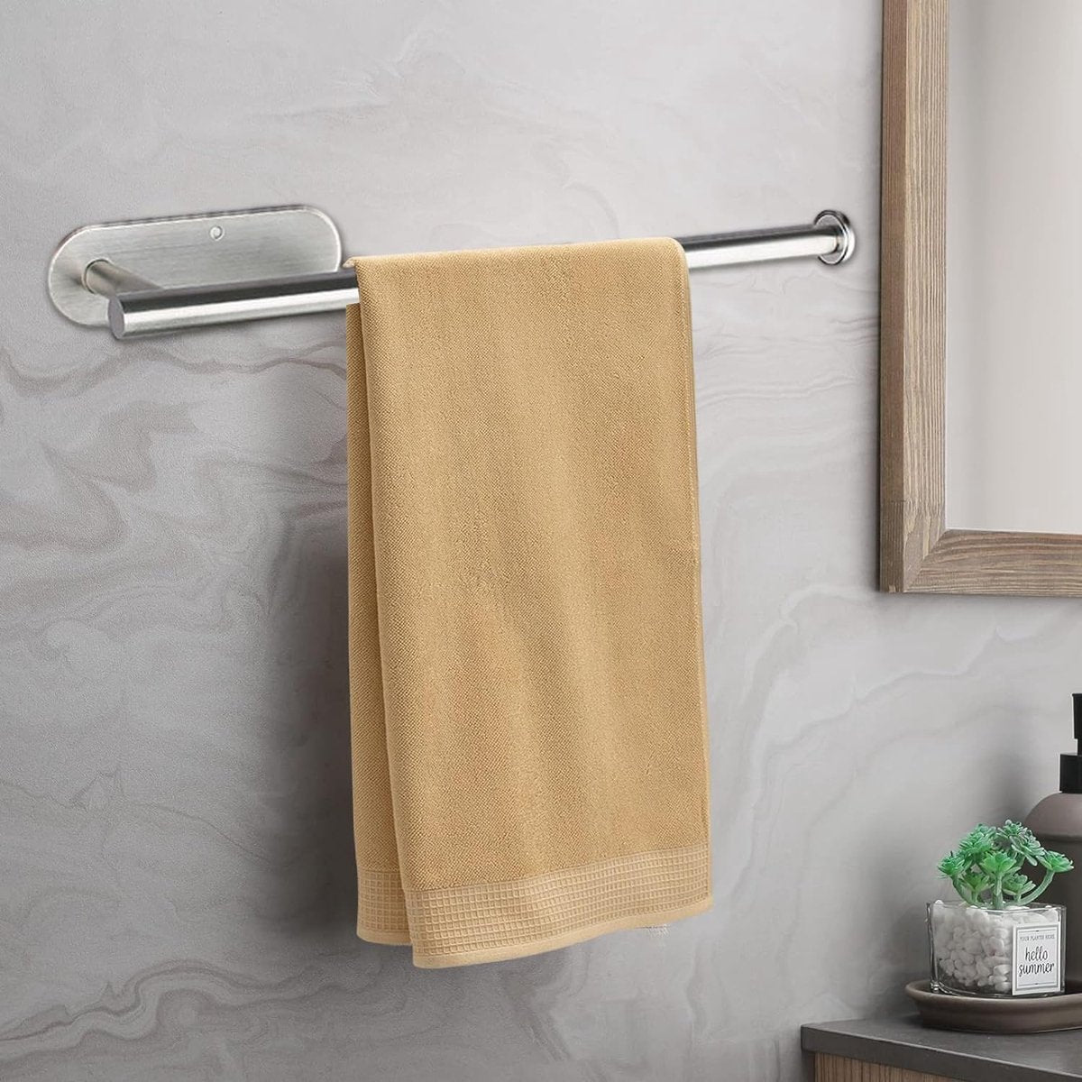 Handdoekhouder zonder boren, zilver 304 handdoekhouder, geborsteld roestvrij staal, uittrekbare handdoekstang om te plakken, voor badkamer en keuken, 23 tot 38 cm