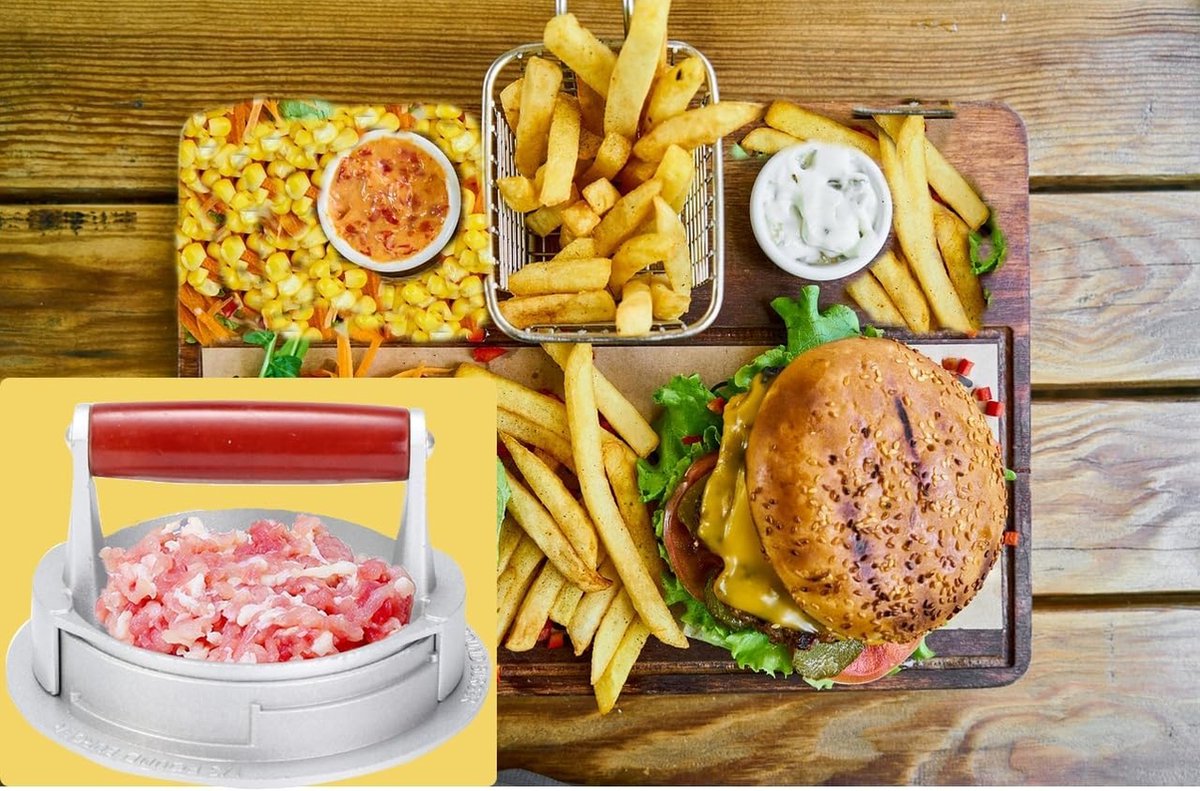 Hamburgerpers, instelbare dikke hamburgerpers, hamburgerpers, 12,5 cm, hamburger-vleespers met klep met antiaanbaklaag voor gelijkmatige patties, tay hamburger, hamburger, Patty Press (B)