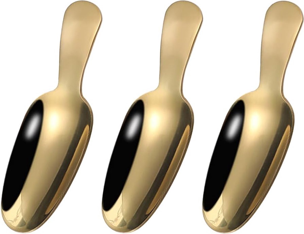 3 stuks gouden roestvrij stalen lepels, gouden dessertlepel, theelepel, theelepel, theelepel, theelepel, theelepel, meelschep, mini-schep, Kerstmis, kinderen, slabestek voor specerijen, zout