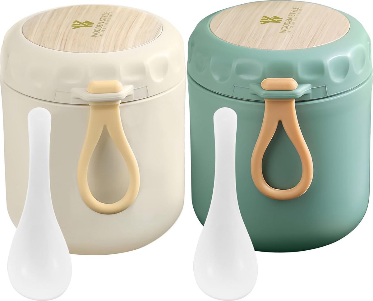 Mueslibeker to go, praktische yoghurtbeker & mueslibeker met lepel, lunchpot, levensmiddelenhouder, geschikt voor vriezer, magnetron en vaatwasser, Nordic Green + Nordic Beige