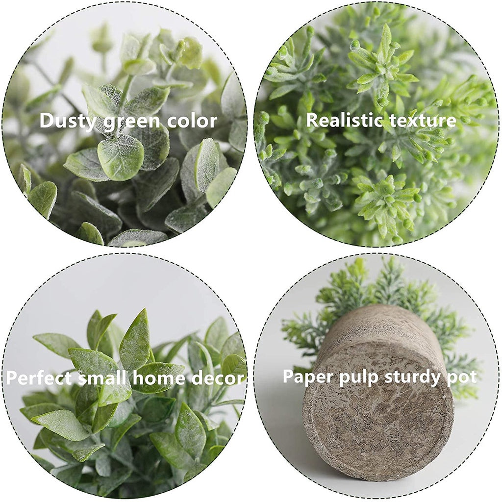Small Potted Artificial Plants Plastic Fake Greenery Faux Plants in Pots for Rustic Hogar Office Desk Farmhouse Bathroom Kitchen Indoor Decoración