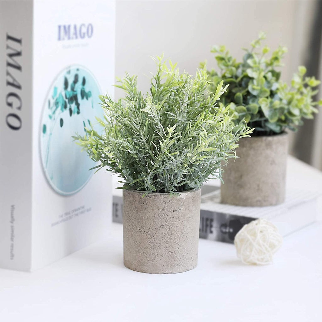 Small Potted Artificial Plants Plastic Fake Greenery Faux Plants in Pots for Rustic Hogar Office Desk Farmhouse Bathroom Kitchen Indoor Decoración