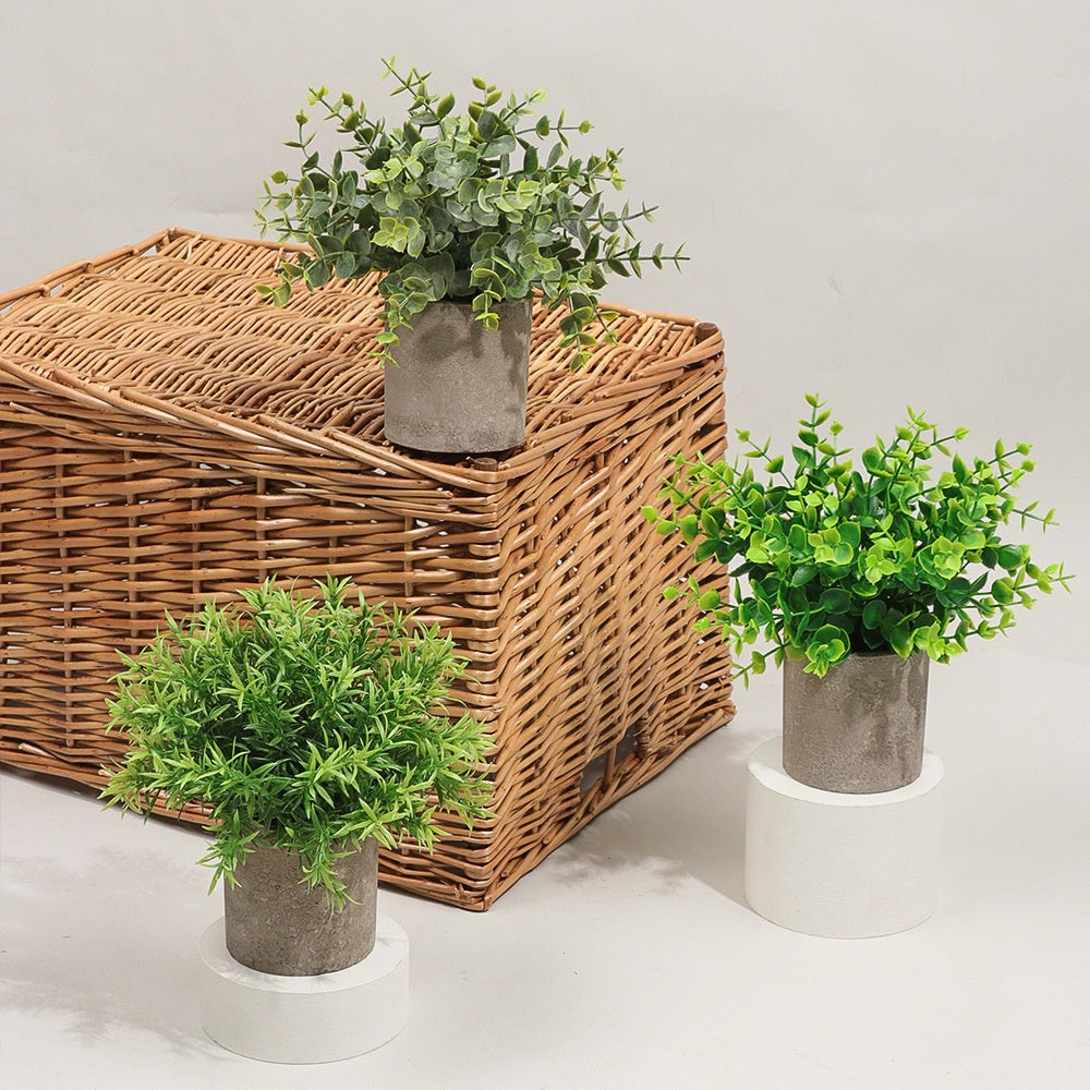 Small Potted Artificial Plants Plastic Fake Greenery Faux Plants in Pots for Rustic Hogar Office Desk Farmhouse Bathroom Kitchen Indoor Decoración