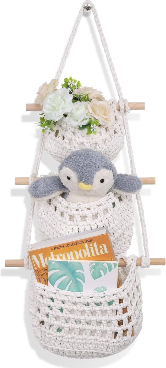 Hangorganizer, 3 vakken afneembare hangopslag, wandorganizer, opbergtas, deurorganizer voor slaapkamer, badkamer, keuken, woonkamer, kantoor, tuin