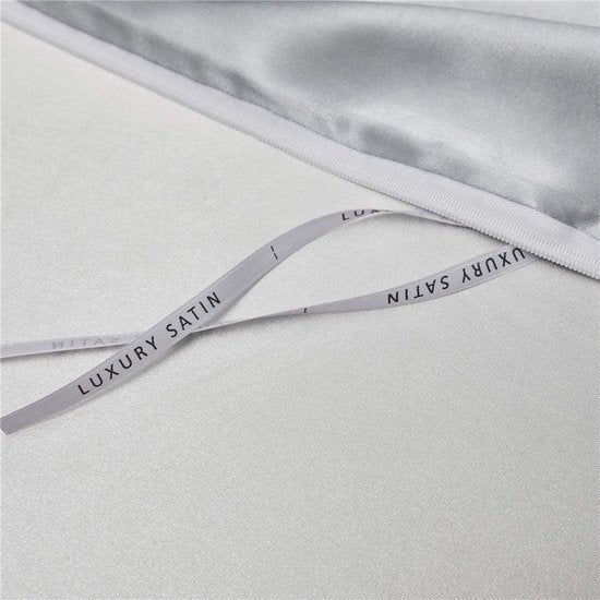 Luxe satijnen dekbedovertrek, 200 x 220 cm, 3-delig - glad, glanzend, zijdeachtig, aangenaam glanzend satijn, polyester, beddengoedset met kussensloop 80 x 80 cm - Grijs