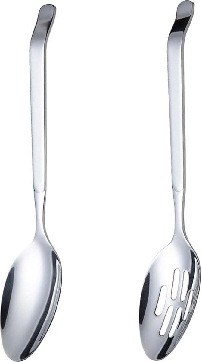 Opscheplepel groot, serveerlepel roestvrij staal groot lange handvat serveerlepel met gleuf grote lepel opscheplepel roerlepel voor partijen keuken (2 stuks) 27,6 x 5,8 cm