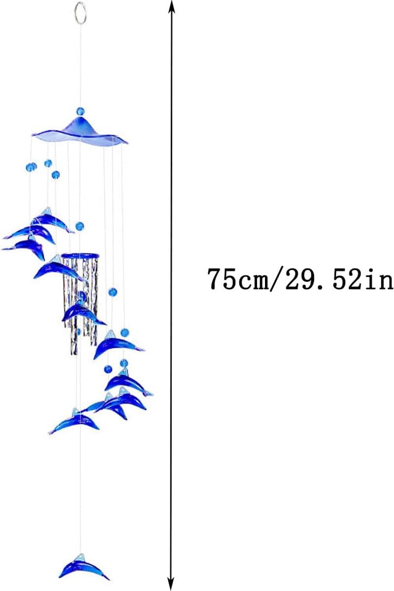 Dolfijn windspel, blauw windspel, metalen wind chimes klankspel, aluminium buizen, windspel, voor binnen tuin en buitendecoratie van balkondakranden