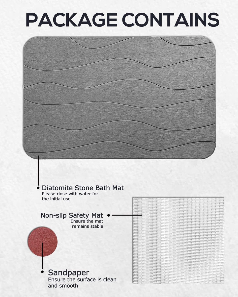 Badmat, antislip, badmat, douchemat, sneldrogend, 100% natuurlijke badmat, steen, absorberende badmat, steentapijt, badkamertapijt, 60 x 39 cm, donkergrijs golvend