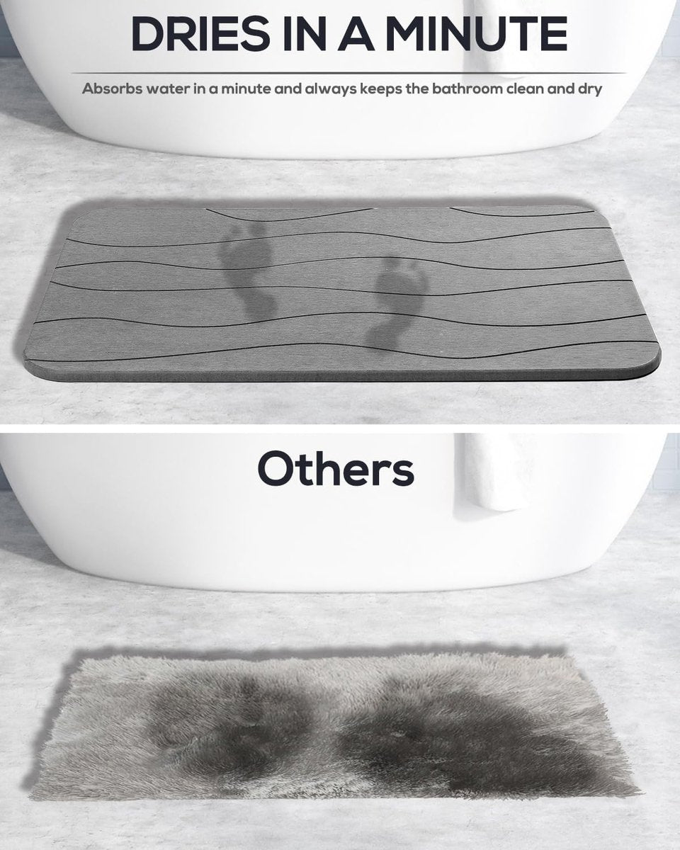 Badmat, antislip, badmat, douchemat, sneldrogend, 100% natuurlijke badmat, steen, absorberende badmat, steentapijt, badkamertapijt, 60 x 39 cm, donkergrijs golvend