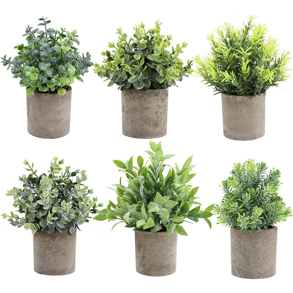 Small Potted Artificial Plants Plastic Fake Greenery Faux Plants in Pots for Rustic Hogar Office Desk Farmhouse Bathroom Kitchen Indoor Decoración