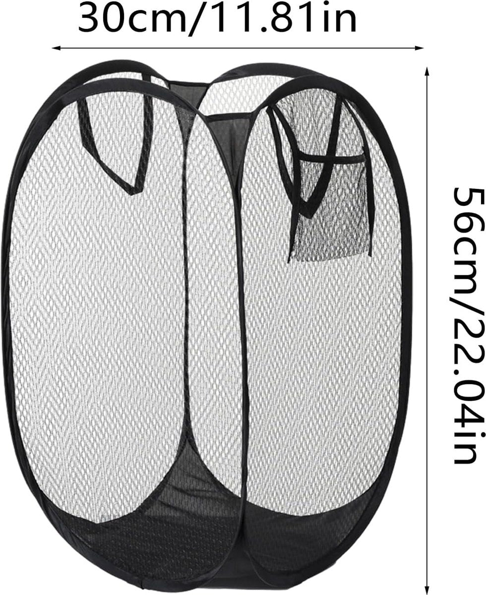 2 stuks opvouwbare wasmandset, pop-up 75 liter, wasmand, opvouwbaar, met zijzak, wasverzamelaar met handgrepen, wasmand voor bijkeuken, netjes opbergen van kleding (zwart)