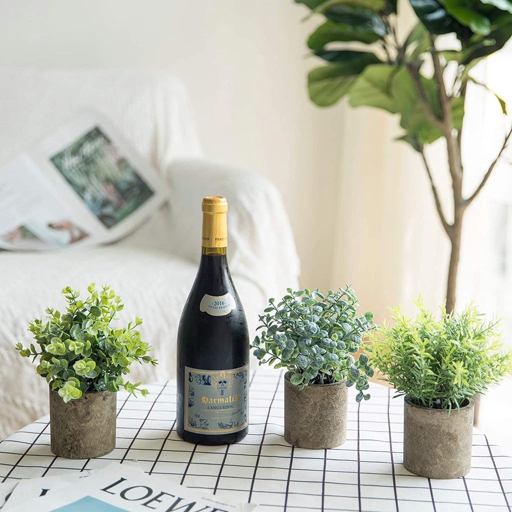 Small Potted Artificial Plants Plastic Fake Greenery Faux Plants in Pots for Rustic Hogar Office Desk Farmhouse Bathroom Kitchen Indoor Decoración