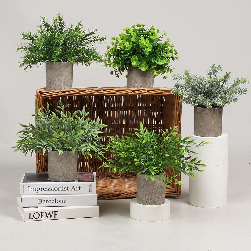 Small Potted Artificial Plants Plastic Fake Greenery Faux Plants in Pots for Rustic Hogar Office Desk Farmhouse Bathroom Kitchen Indoor Decoración