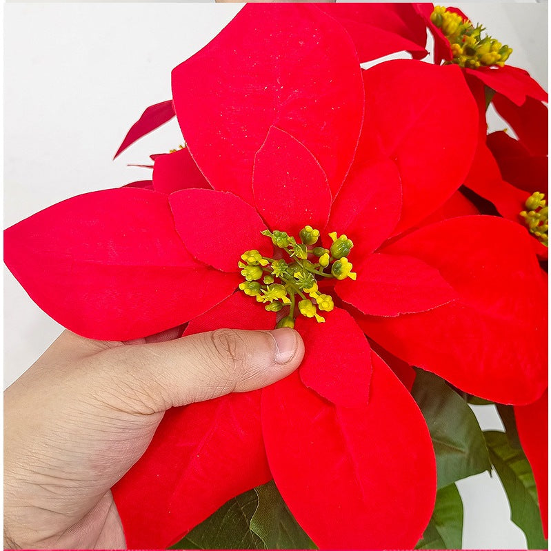 Poinsettia Planta Artificial 13.4 Inch Red Velvet Poinsettias Artificial Christmas Flowers in Pot for Indoor Outdoor Xmas Ornament Porch Hogar Jardín Decorations