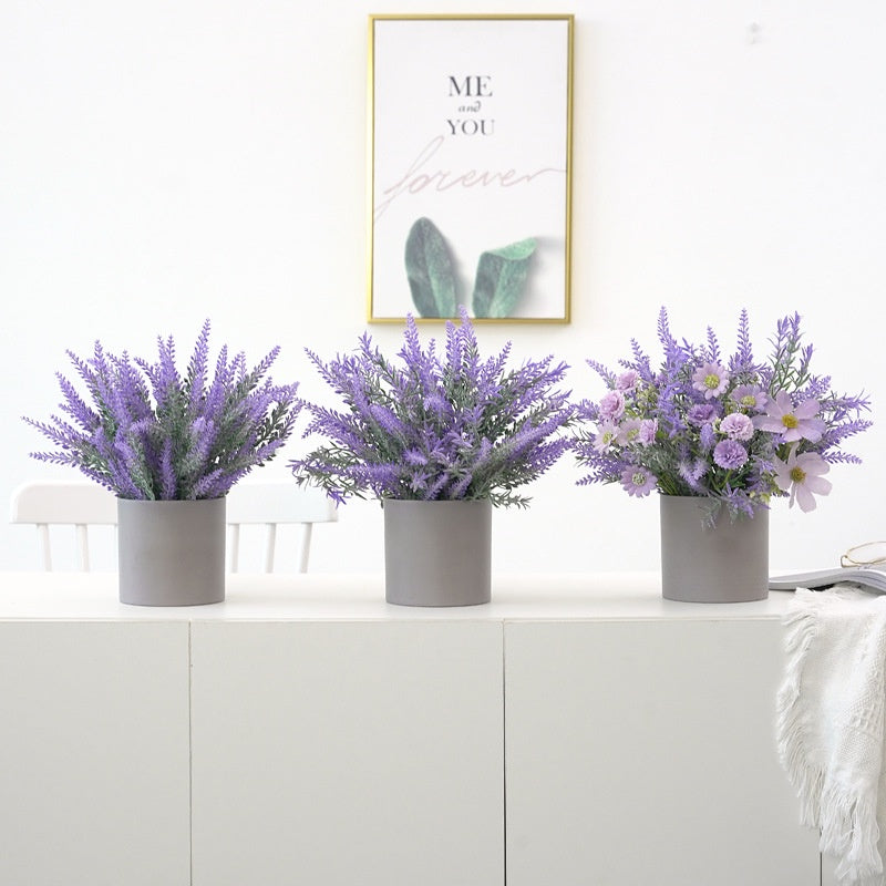 Artificial Plants Fake Lavender Flowers Purple in Pot 28cm Height for Indoor Hogar Party Decoración