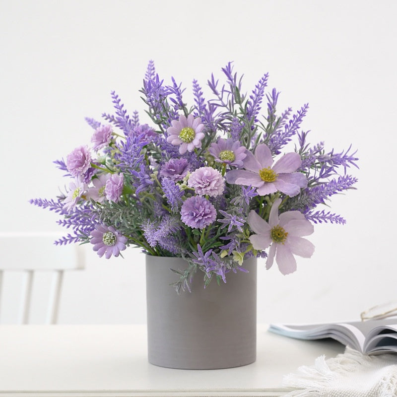 Artificial Plants Fake Lavender Flowers Purple in Pot 28cm Height for Indoor Hogar Party Decoración