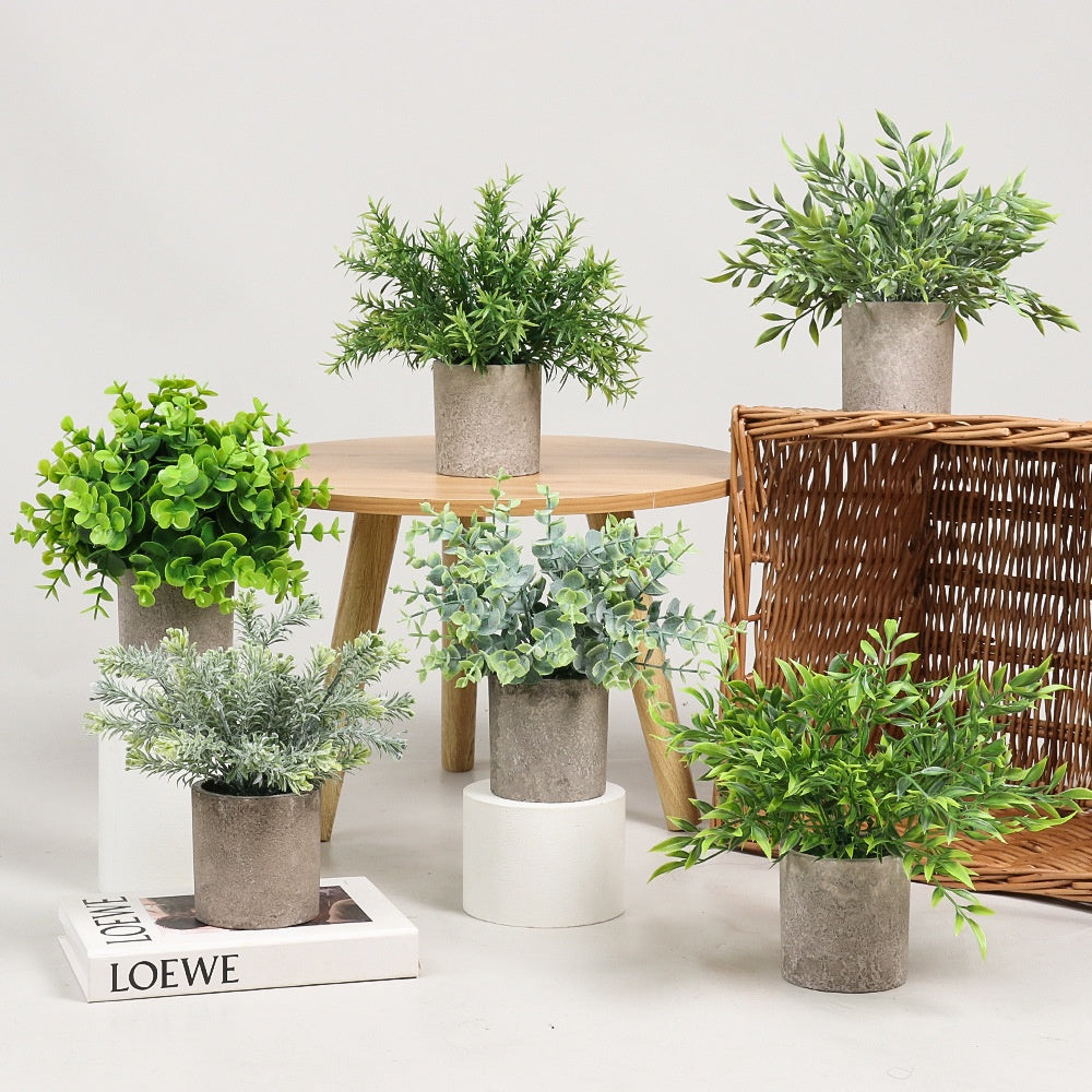 Small Potted Artificial Plants Plastic Fake Greenery Faux Plants in Pots for Rustic Hogar Office Desk Farmhouse Bathroom Kitchen Indoor Decoración