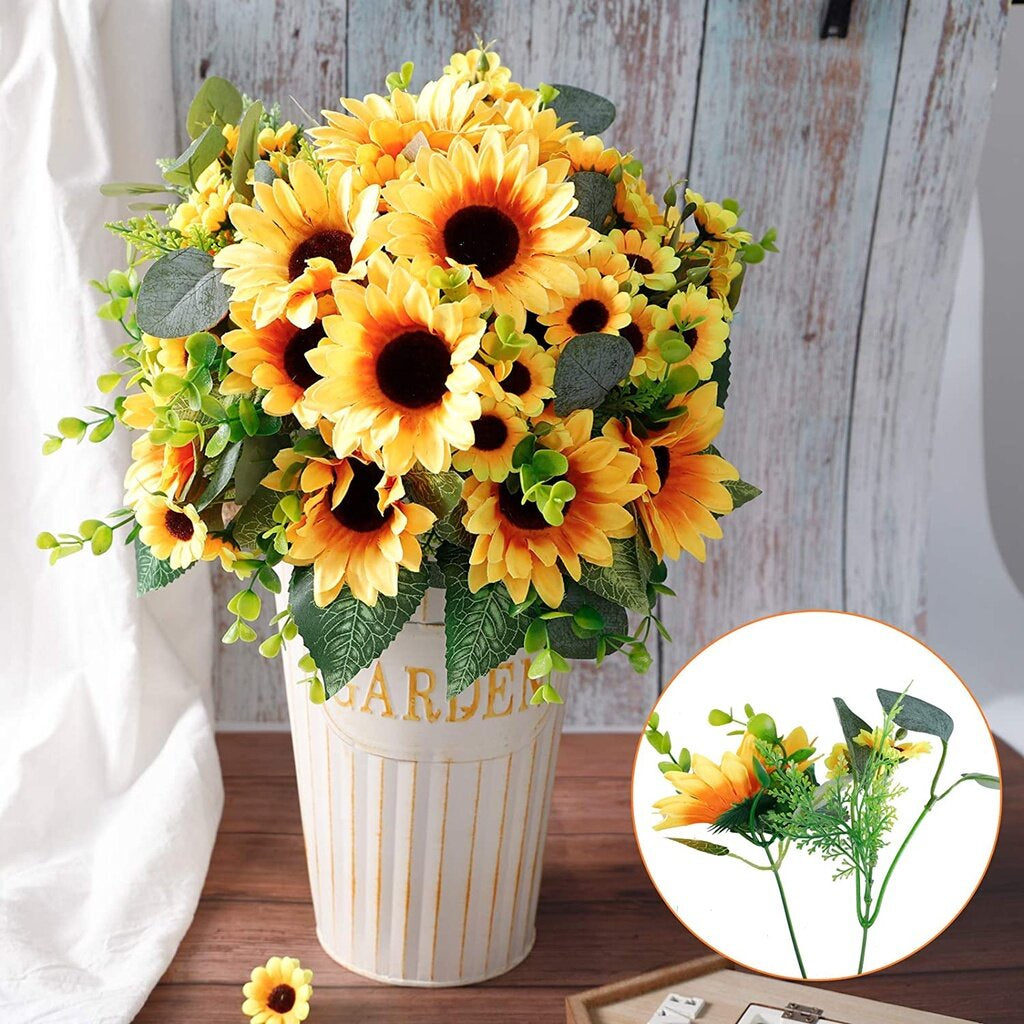 Artificial Sunflowers Bouquet,Fake Sunflowers Silk Sunflowers for Crafts, Faux Sunflowers for Hogar Wedding Sunflowers Decorations
