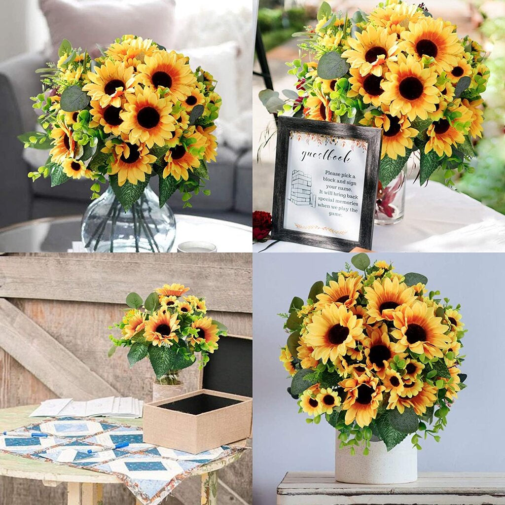 Artificial Sunflowers Bouquet,Fake Sunflowers Silk Sunflowers for Crafts, Faux Sunflowers for Hogar Wedding Sunflowers Decorations