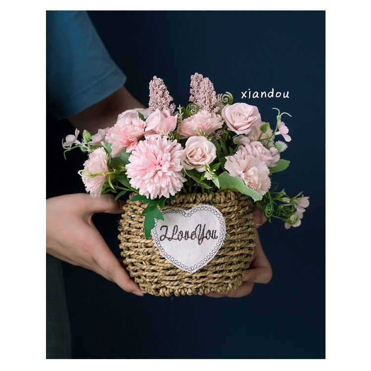 Faux Flowers in Basket Fake Silk Flower Arrangements with Vase Artificial Fake Planta Faux Wildflowers Arrangements in Vase Centerpiece Hogar Decoración for Wedding