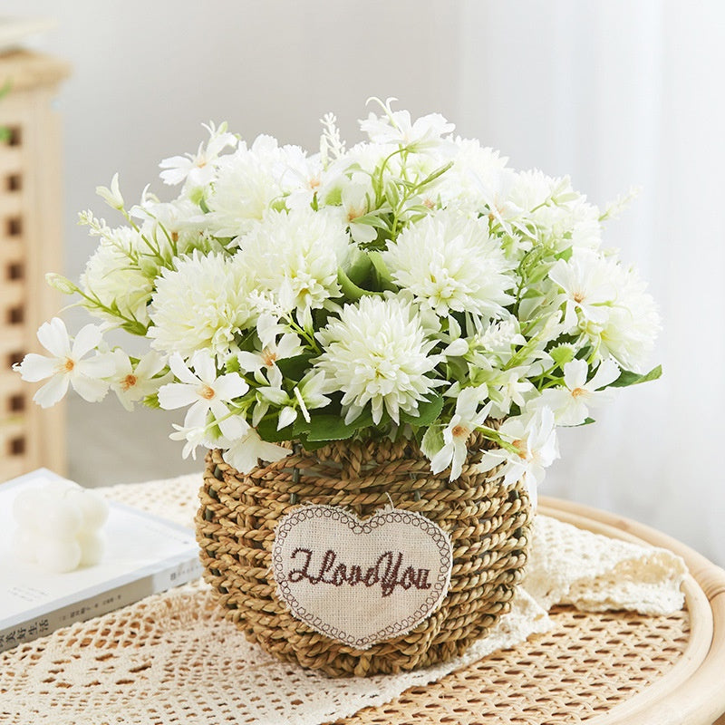 Faux Flowers in Basket Fake Silk Flower Arrangements with Vase Artificial Fake Planta Faux Wildflowers Arrangements in Vase Centerpiece Hogar Decoración for Wedding