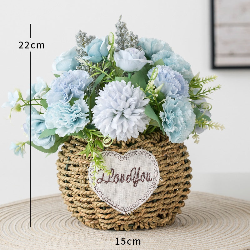 Faux Flowers in Basket Fake Silk Flower Arrangements with Vase Artificial Fake Planta Faux Wildflowers Arrangements in Vase Centerpiece Hogar Decoración for Wedding