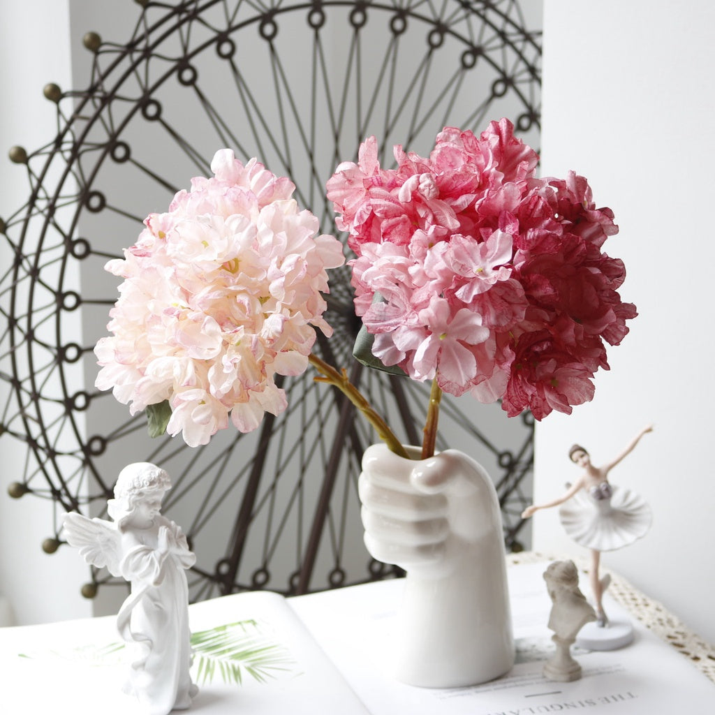 Artificial Hydrangea Flower Retro Style Focal Edge Hydrangea Fake Flower Gradient Colored Silk Flowers Bunch Faux Fake Flower Hogar Wedding Party Hogar Table Vase Centerpiece