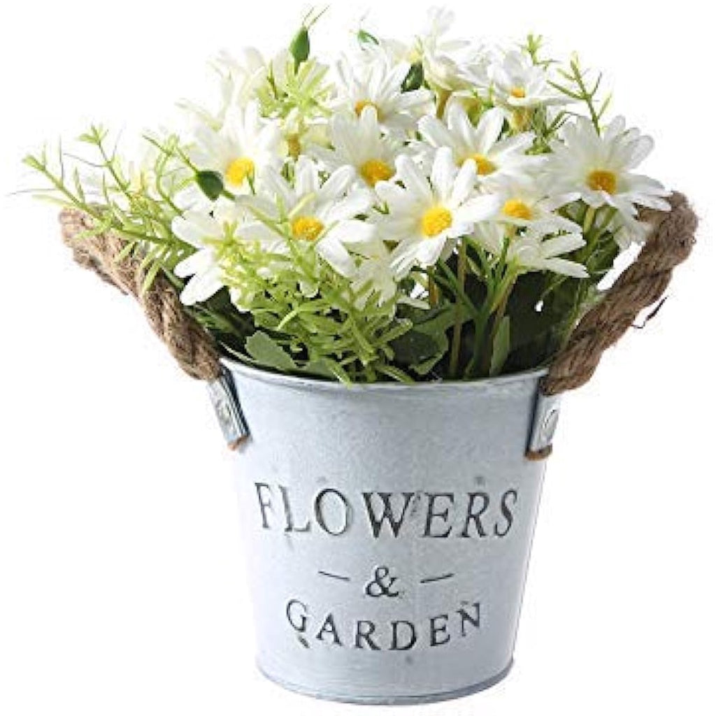Artificial Sunflowers Pot, Silky Artificial Flower Daisy Metal Pot Bonsai, Artificial Flowers in Metal Potted, Artificial Daisy Bouquet for Stage Jardín Wedding Windowsill Decoración