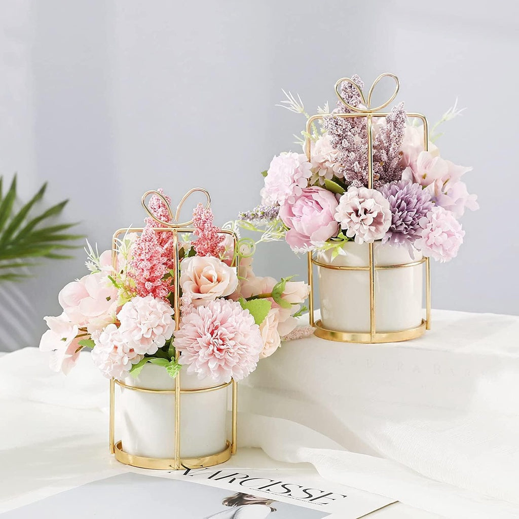 Faux Flowers in Vase Fake Silk Flower Arrangements with Vase Artificial Fake Planta Faux Wildflowers Arrangements in Vase Centerpiece Hogar Decoración for Wedding