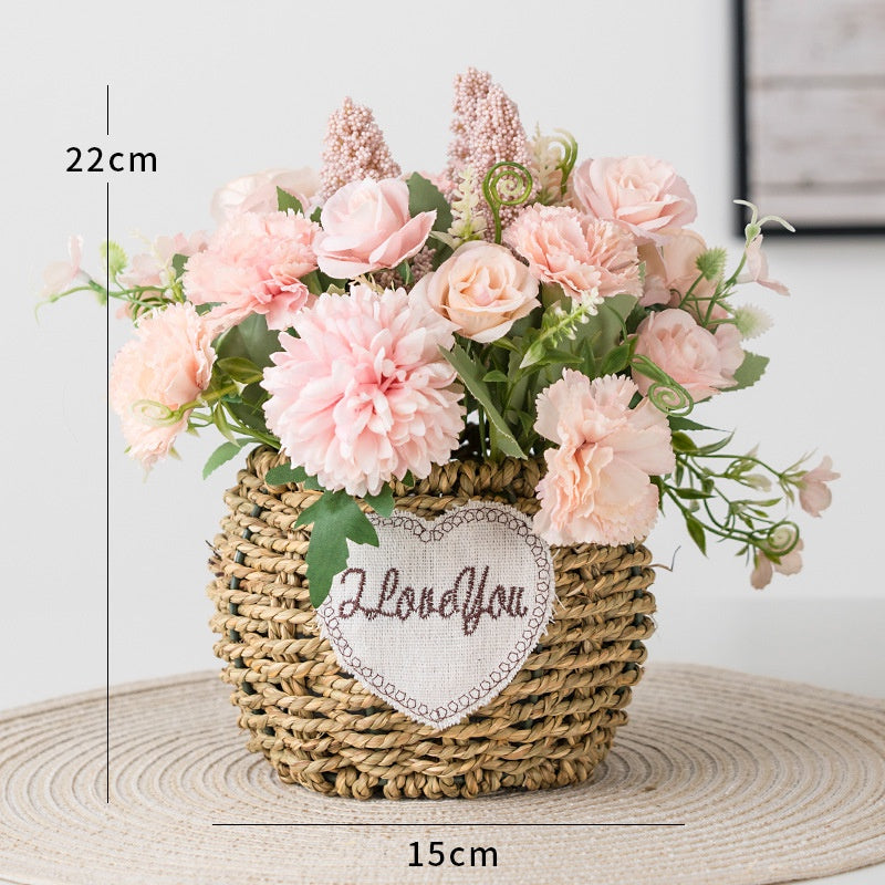 Faux Flowers in Basket Fake Silk Flower Arrangements with Vase Artificial Fake Planta Faux Wildflowers Arrangements in Vase Centerpiece Hogar Decoración for Wedding