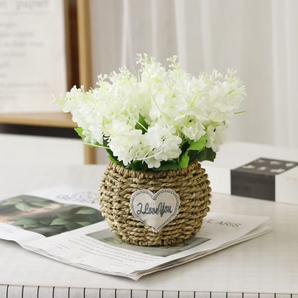 Faux Flowers in Basket Fake Silk Flower Arrangements with Vase Artificial Fake Planta Faux Wildflowers Arrangements in Vase Centerpiece Hogar Decoración for Wedding