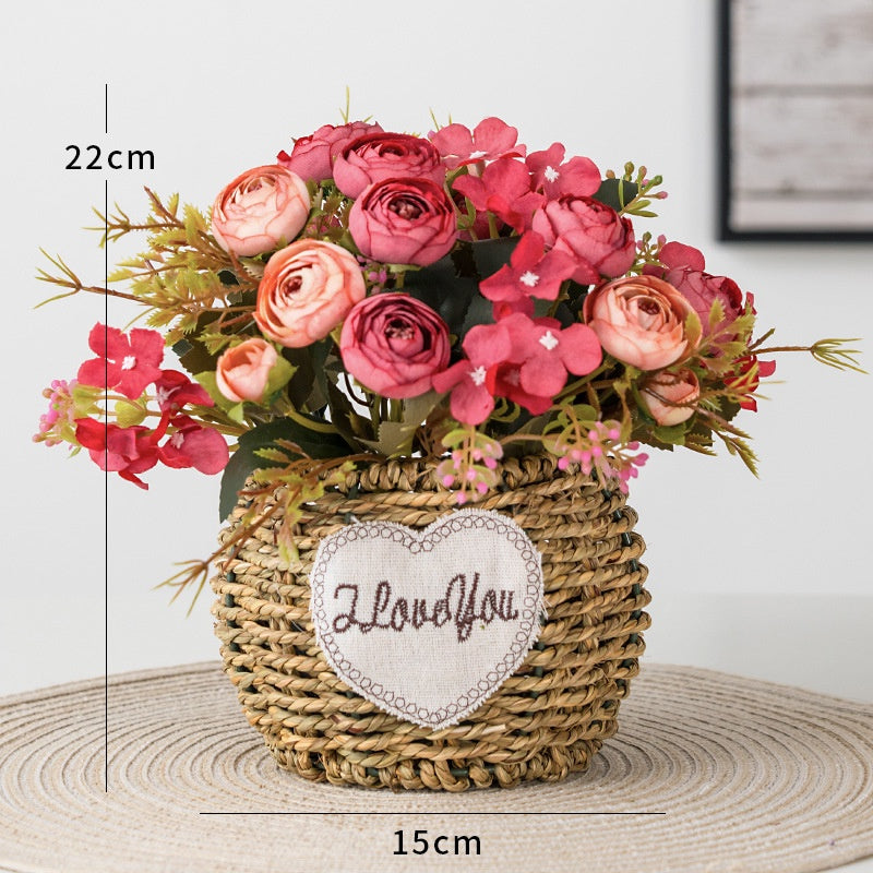 Faux Flowers in Basket Fake Silk Flower Arrangements with Vase Artificial Fake Planta Faux Wildflowers Arrangements in Vase Centerpiece Hogar Decoración for Wedding