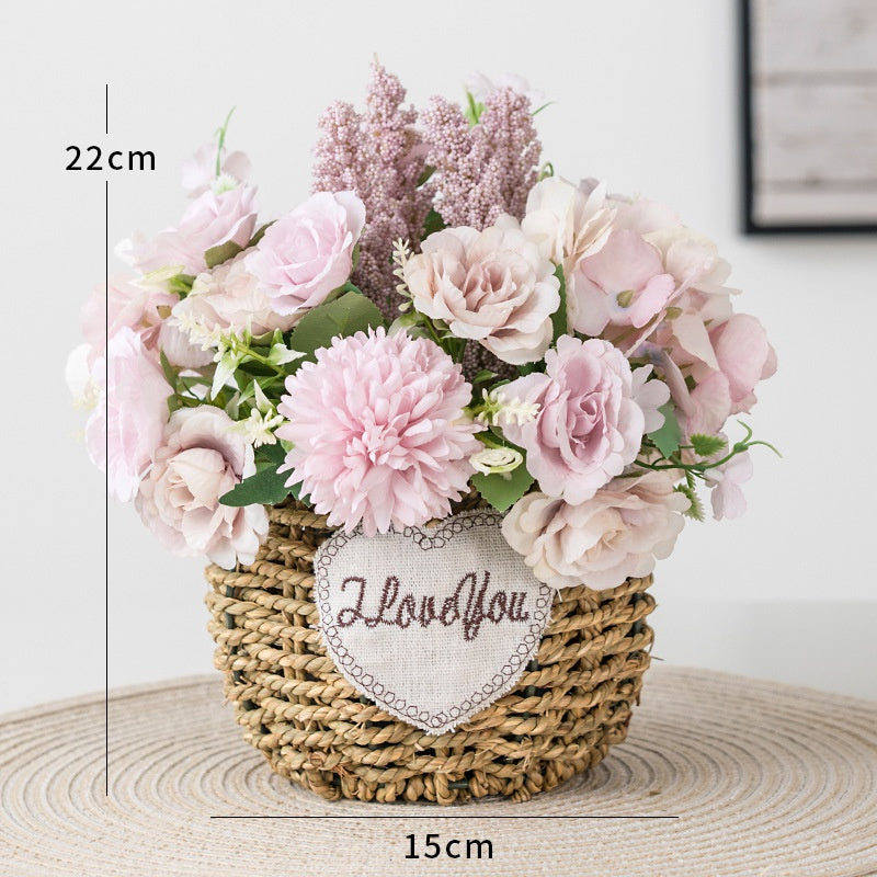 Faux Flowers in Basket Fake Silk Flower Arrangements with Vase Artificial Fake Planta Faux Wildflowers Arrangements in Vase Centerpiece Hogar Decoración for Wedding