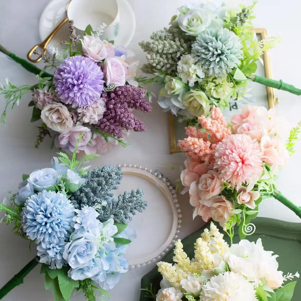 Faux Flowers in Vase Fake Silk Flower Arrangements with Vase Artificial Fake Planta Faux Wildflowers Arrangements in Vase Centerpiece Hogar Decoración for Wedding