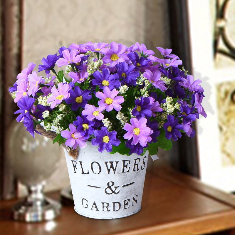 Artificial Sunflowers Pot, Silky Artificial Flower Daisy Metal Pot Bonsai, Artificial Flowers in Metal Potted, Artificial Daisy Bouquet for Stage Jardín Wedding Windowsill Decoración