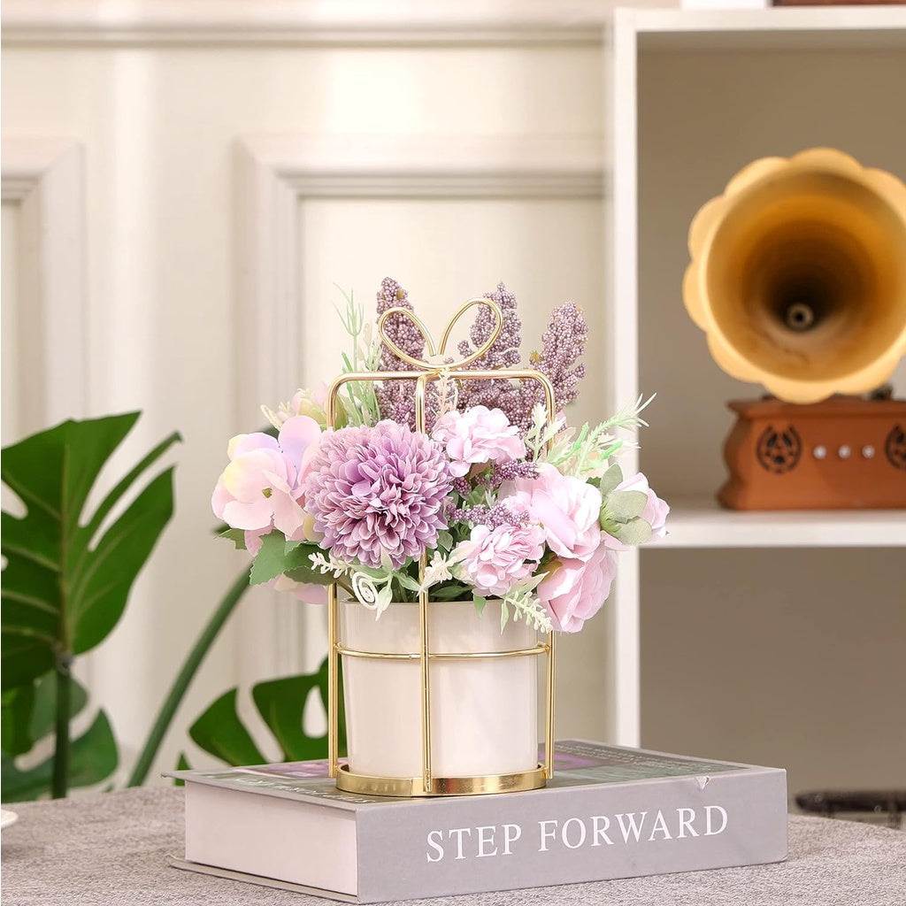 Faux Flowers in Vase Fake Silk Flower Arrangements with Vase Artificial Fake Planta Faux Wildflowers Arrangements in Vase Centerpiece Hogar Decoración for Wedding
