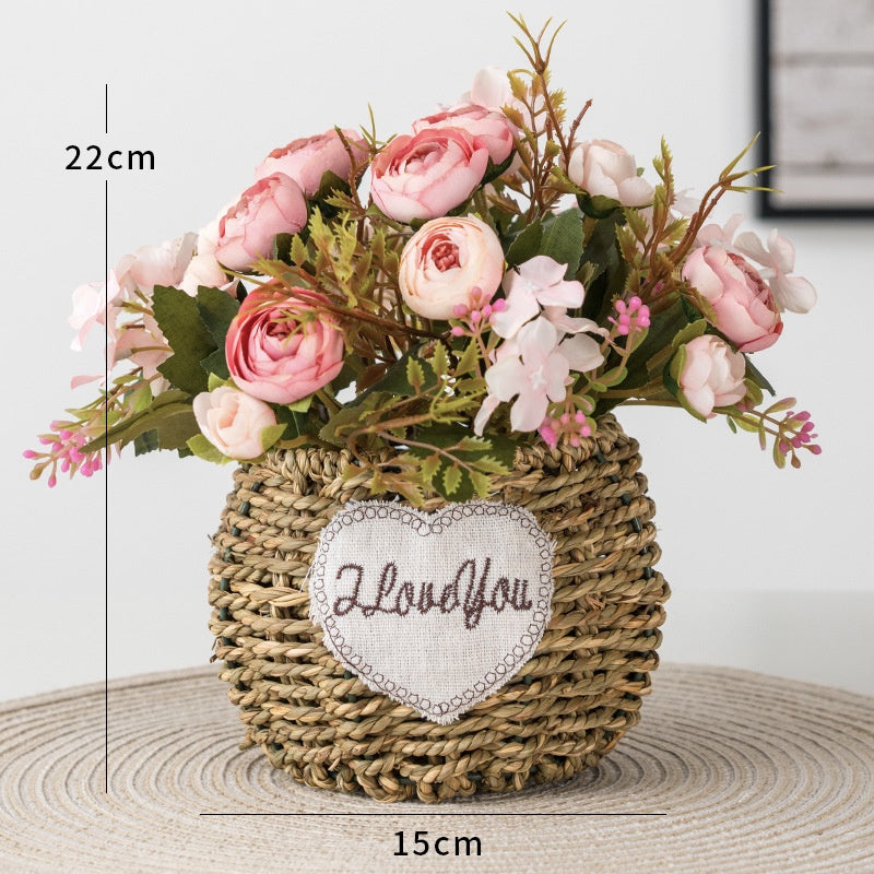 Faux Flowers in Basket Fake Silk Flower Arrangements with Vase Artificial Fake Planta Faux Wildflowers Arrangements in Vase Centerpiece Hogar Decoración for Wedding