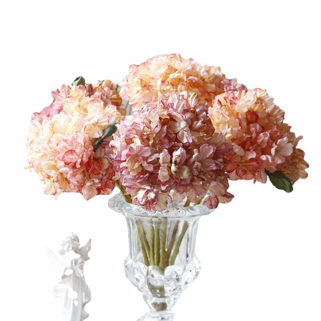Artificial Hydrangea Flower Retro Style Focal Edge Hydrangea Fake Flower Gradient Colored Silk Flowers Bunch Faux Fake Flower Hogar Wedding Party Hogar Table Vase Centerpiece