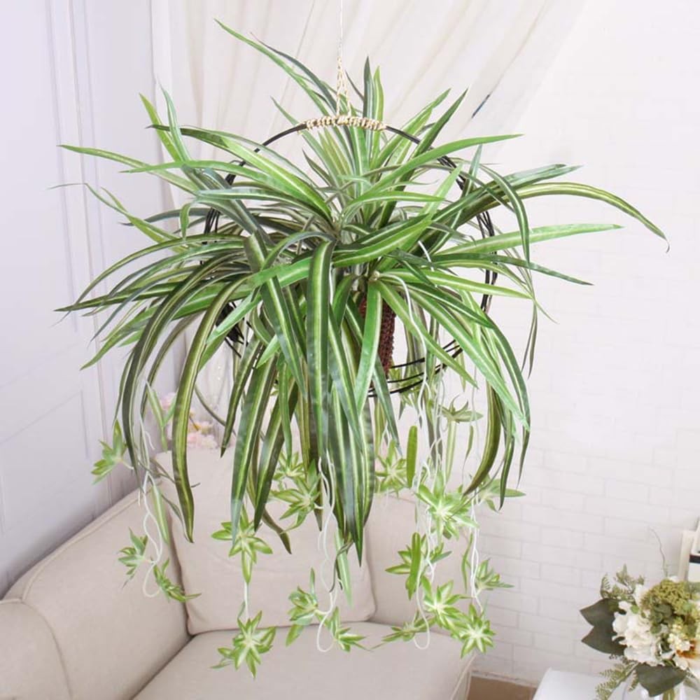 Artificial Spider Planta, Silk Faux Chlorophytum Comosum Fake Spider Colgante Planta Decoración for Outdoor Indoor Hogar Jardín Office Decoreation