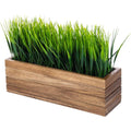 Artificial Verde Grass Planta in Acacia Wood Planter - Faux Greenery Window Box with Rectangular Wooden Container, Farmhouse Hogar Decoración Indoor/Outdoor