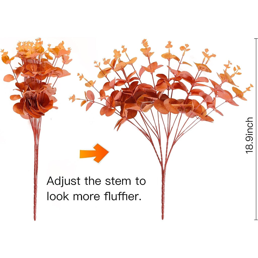 Artificial Fall Eucalyptus Leaves Fake Eucalyptus Branches Faux Silk Eucalyptus Stems Orange Silver Dollar Eucalyptus Planta for Autumn Hogar Wedding Table Thanksgiving Decoración