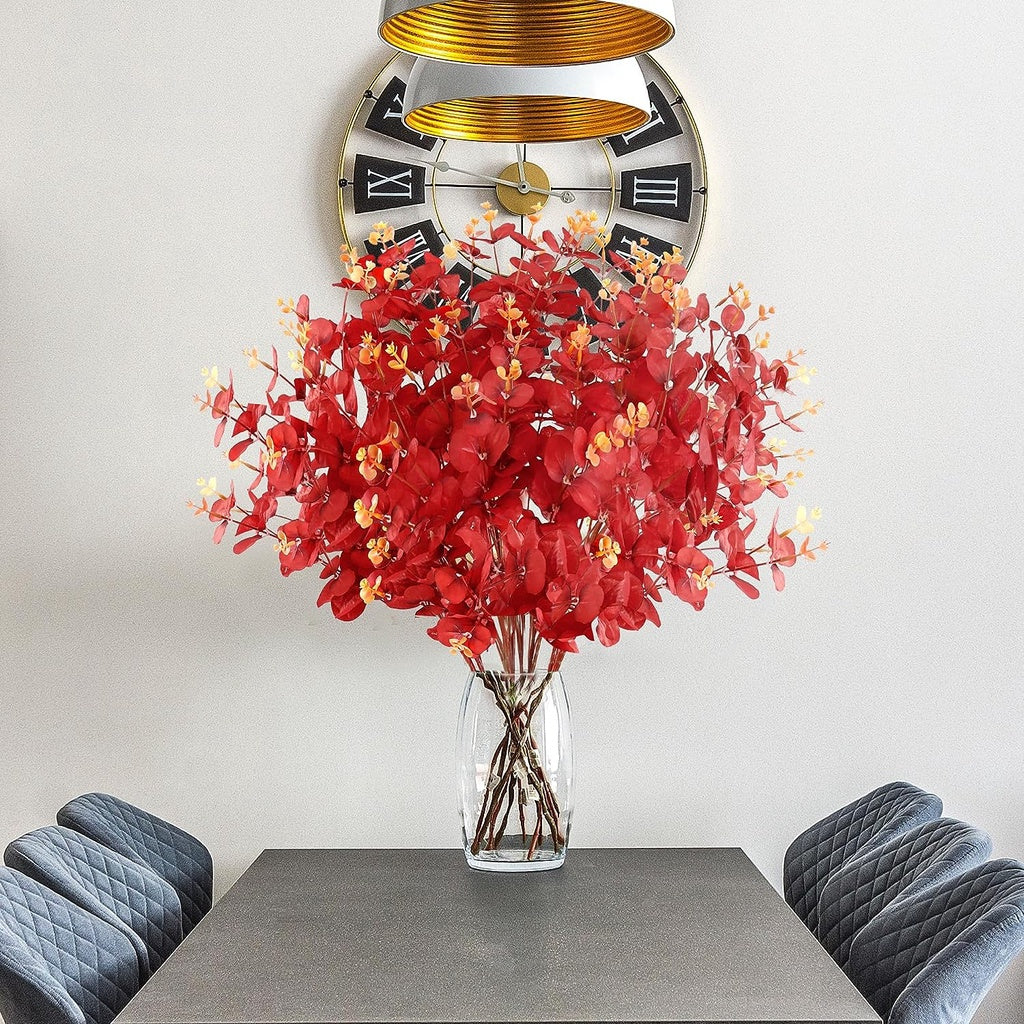 Artificial Fall Eucalyptus Leaves Fake Eucalyptus Branches Faux Silk Eucalyptus Stems Orange Silver Dollar Eucalyptus Planta for Autumn Hogar Wedding Table Thanksgiving Decoración