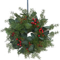 Christmas Decoración Wreath Simulation Small Holly Eucalyptus Leaves Red Berries Door Colgante Window Decoración 12inch