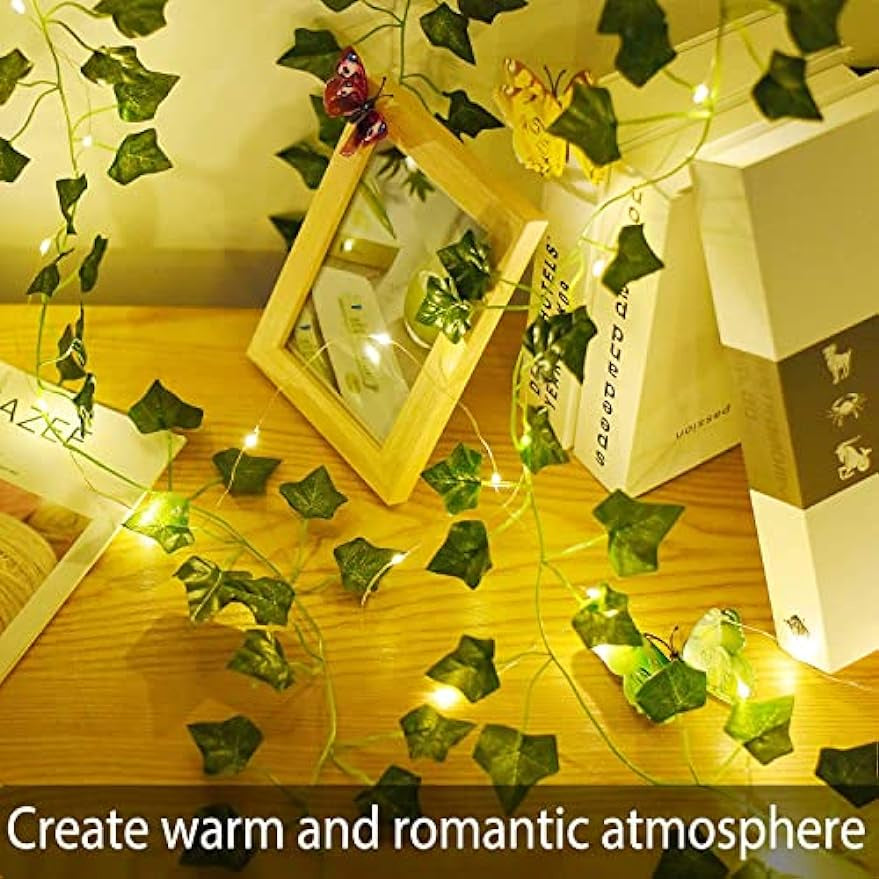 20 LED Ivy String Lights,Fake Ivy Vine String Lights,Artificial Ivy Garland with Lights Colgante Greenery Leaf Plants for Hogar Kitchen Jardín Office Pared Decoración Wedding Party Decoración